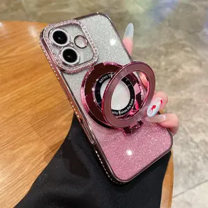 Glitter Phone Case with Ring Phone Stand, 1 Count Fashionable Phone Protective Cover, Phone Accessories Compatible with iPhone 15 14 13 12 11 Pro Max, Smartphone