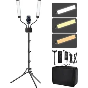 Selfie Light with 75'' Tripod Stand, Dimmable 3 Color LED Dual Arms Ring Light with Phone Holder & Carry Bag for Lash  Video Photography 45W 95CRI Tripod Floor Lamp