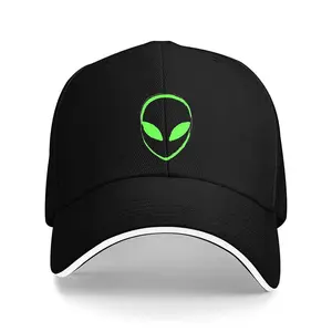 1pc Alien Face Graphic Baseball Cap - Black Hat with Neon Green Alien Eyes, Lightweight Sci-Fi Trucker Hat for Men & Women, Everyday & Themed Events (Machine Washable) - Perfect for Alien Movie Fans & Futuristic Fashion Lovers, Alien Decor