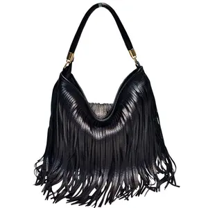 Fashion Soft Leather Double Sided Tassel Bag, Large Capacity Women Handheld Shoulder Crossbody Handbag paloma wool  Bag