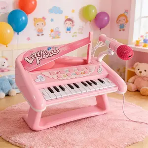 Pink Toddler Educational Electronic Keyboard, perfect for early music enlightenment. It replicates the look and sound of a real piano, comes with animal sound effects, built-in songs and colorful lights. The top gift choice for kids.