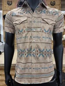 Montero Mens Aztec Style Polyester Shirt - Beige