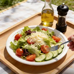 50PCS Eco Friendly Biodegradable Sugarcane Bagasse Round Plates Compostable Disposable Dinner Plates Heavy Duty White Plates for Party BBQ Wedding Picnic Microwave Safe Sustainable Tableware Bulk Food Grade Party Supplies