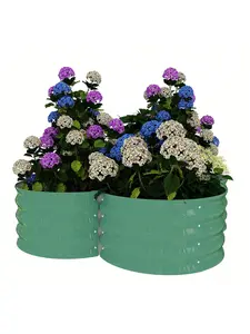 Gaomon Rust-Proof Floral-Edged Steel Raised Bed Duos, 12" Deep Garden Planter Boxes for Seniors, Easy Indoor/Outdoor Setup, Green