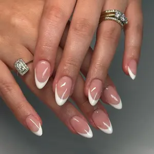 White French Tips Press On Nails, Reusable Manicure Fingernails, Glue on Nail