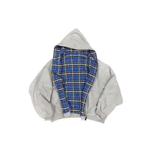Women's American Style Double-Sided Plaid Zipper Hoodie Y2K Harajuku Gothic Casual Streetwear Blue Inside pullover bat Fit Jeans Womenswear Sweatshirts Tops Long Sleeve Winter