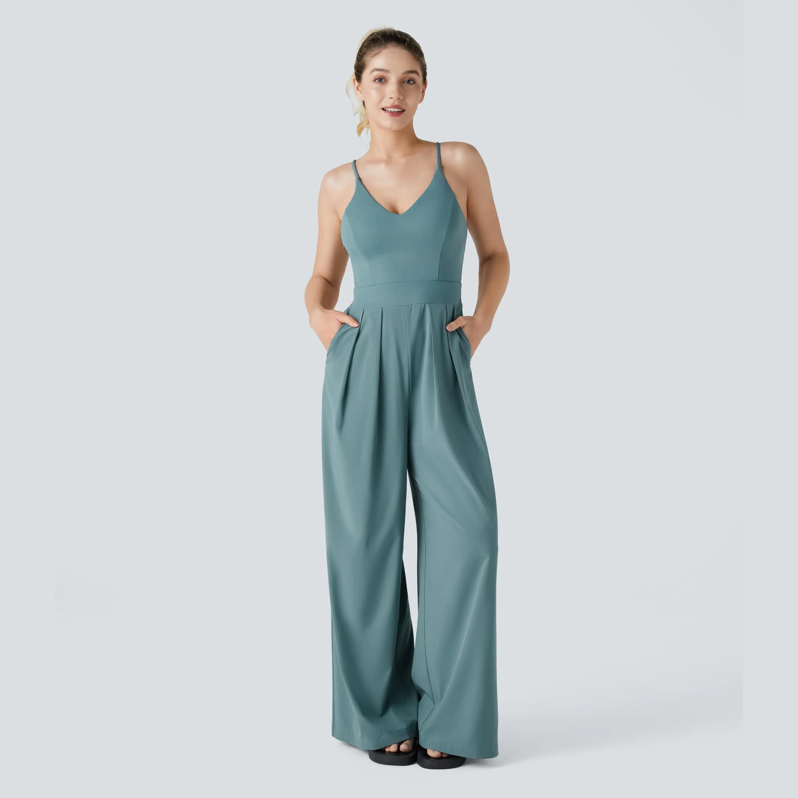 Halara Breezeful™ Backless Side Invisible Zipper Pocket Wide Leg Quick Dry Resort Slip Jumpsuit #BackToSchool