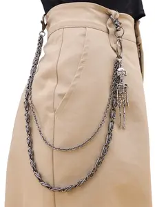 Skeleton Pants Chain Jean Chains for Women Men Pocket Chain for Pants Layered Hip Punk Chains for Men Y2K Jewelry for Women Accessory Black Trendy Fashion for Halloween