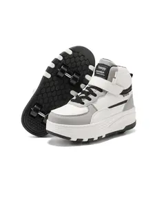 Four-Wheel Roller Shoes, All- High Top Sneakers, Detachable Hidden Wheels, Velcro Strap, Thick Sole, Anti-Slip, Durable