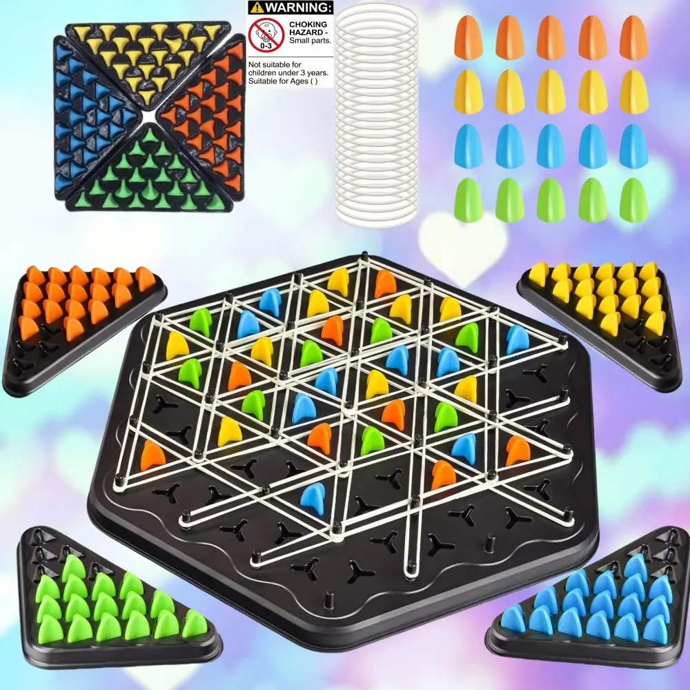 Chain Triangle Chess Game, Triggle Rubber Band Game, Triangle Chain Chess Game Set, Strategy Board Games, Famliy Games for Kids and Adults, 2 to 4 Players, Portable Chess Game, Family Fun Game