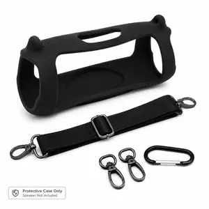 Silicone Protective Case Designed for JBL Charge 5 Speaker, Soft Shock Absorbing Speaker Cover with Adjustable Shoulder Strap, Anti-Slip Grip, Bottom Charging Port Opening, Portable Outdoor Travel Carry Case, Speaker Not Included
