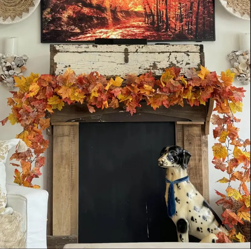 2-Pack Artificial Fall Maple Leaf Garland, 13 FT Total Length Autumn Foliage Vine for Stair Railing, Fireplace Harvest Decorations halloween decor 2026