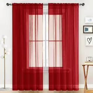 Sheer Voile Window Treatment Rod Pocket Curtain Panels for Kitchen Bedroom Living Room Drapes Sunlight Filtering Privacy Semi Home Decor Assorted Colors Sizes (Christmas Red, 52 W x 84 L)