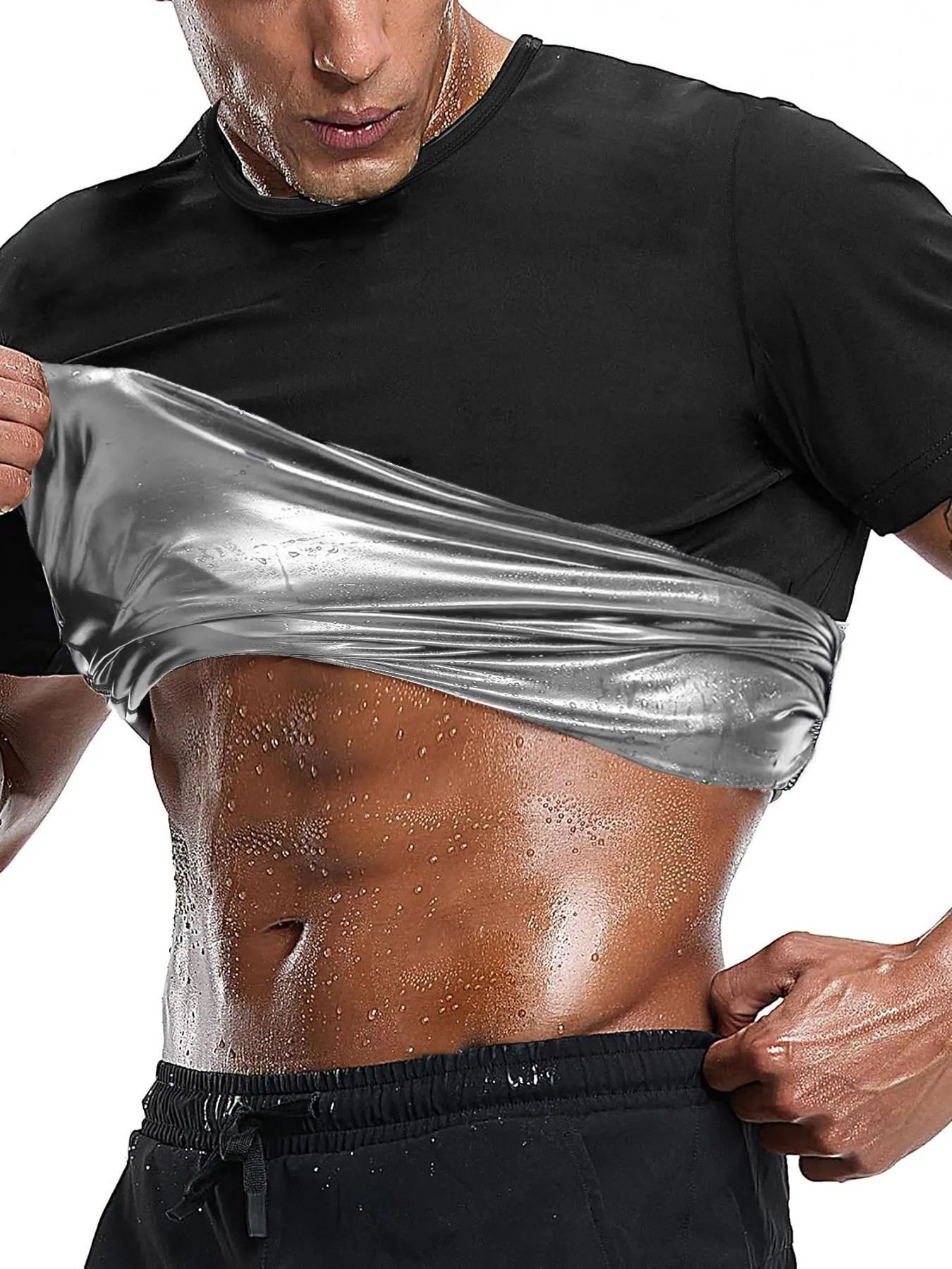 Sauna Shirt for Men Heat Trapping Workout Shirts for Men Short Sleeve Sweat Vest for Gym Exercise Sauna Wear