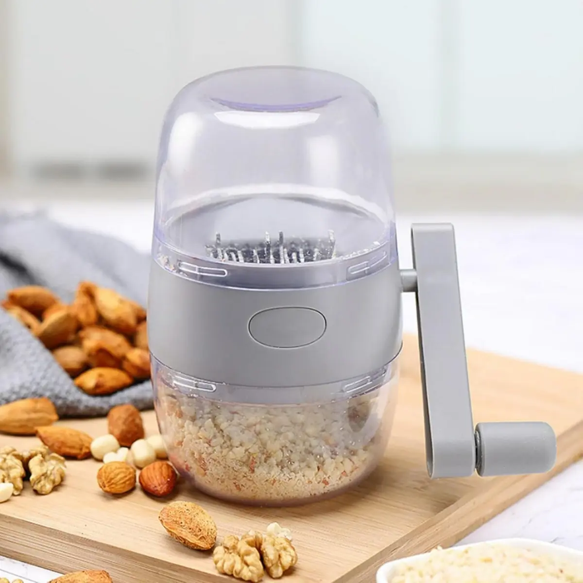 Portable Manual Hand Nut Chopper For All Nuts, Walnut, Pecans, Hand Crank Nut Grinder in Grey