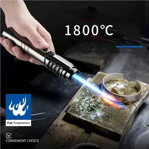 [Not inflated] 1800℃ High Temperature Butane Torch Lighter, Metal Windproof 360° Ignition Adjustable Flame 20cm Long Fire Outdoor Fire Starter with Safety Lock Gift Box