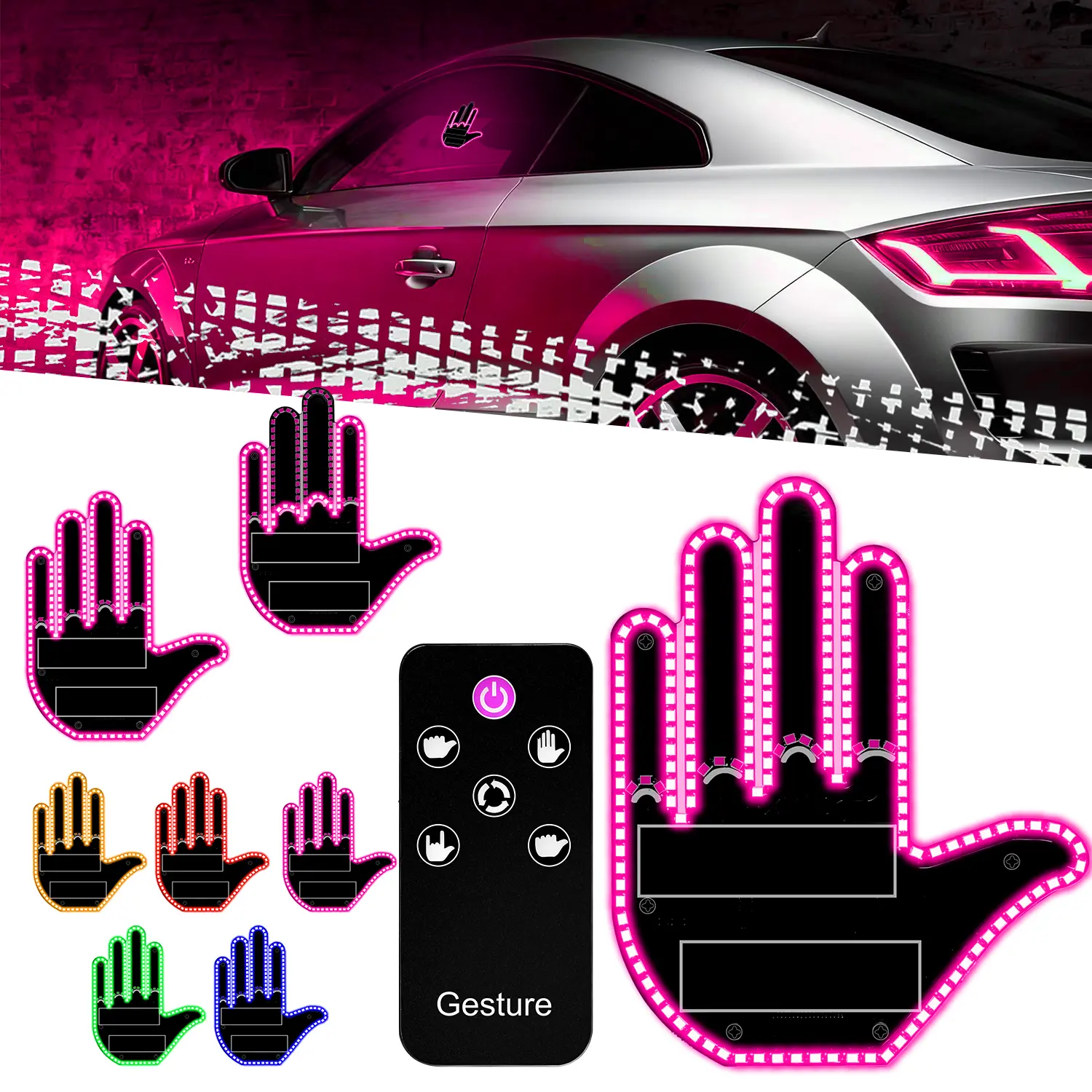 MTX Car Car LED with Finger Light - Car Gesture Light for Road Anger Expression - Fun Auto Accessories, Mini Cool with 4 Modes - Ideal Gift for Drivers
