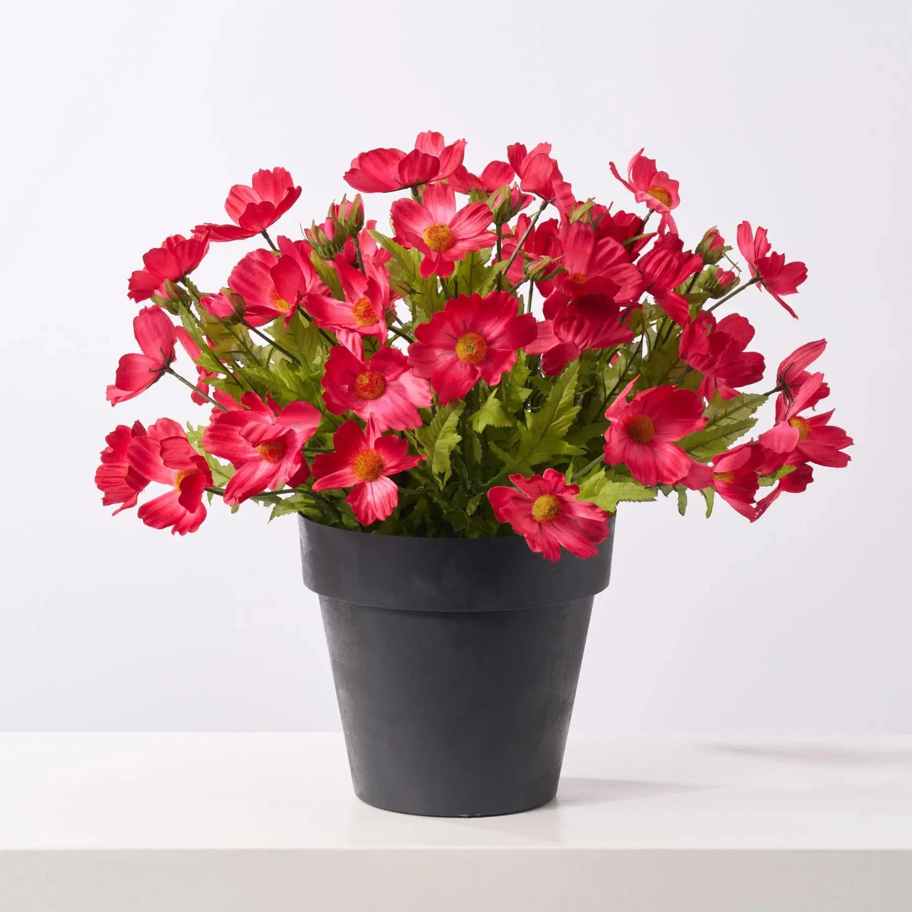 Artificial Pink Flower Arrangement - Faux Pink Cosmos Wildflower Urn Filler with Recycled Base, Botanicals, Indoor-Outdoor Potted Decor for Spring-Summer Busy Home Arrangements
