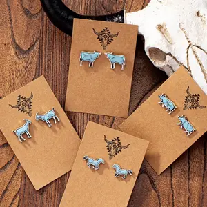 Turquoise Animals - Stud Earrings in Alloy Metal with Genuine Turquoise - 3/4 Inch Playful Designs for Jewelry Display