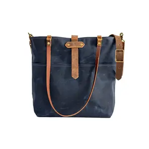 Handmade Waxed Canvas Deluxe Market Tote | Large | Crossbody + Shoulder | Lined