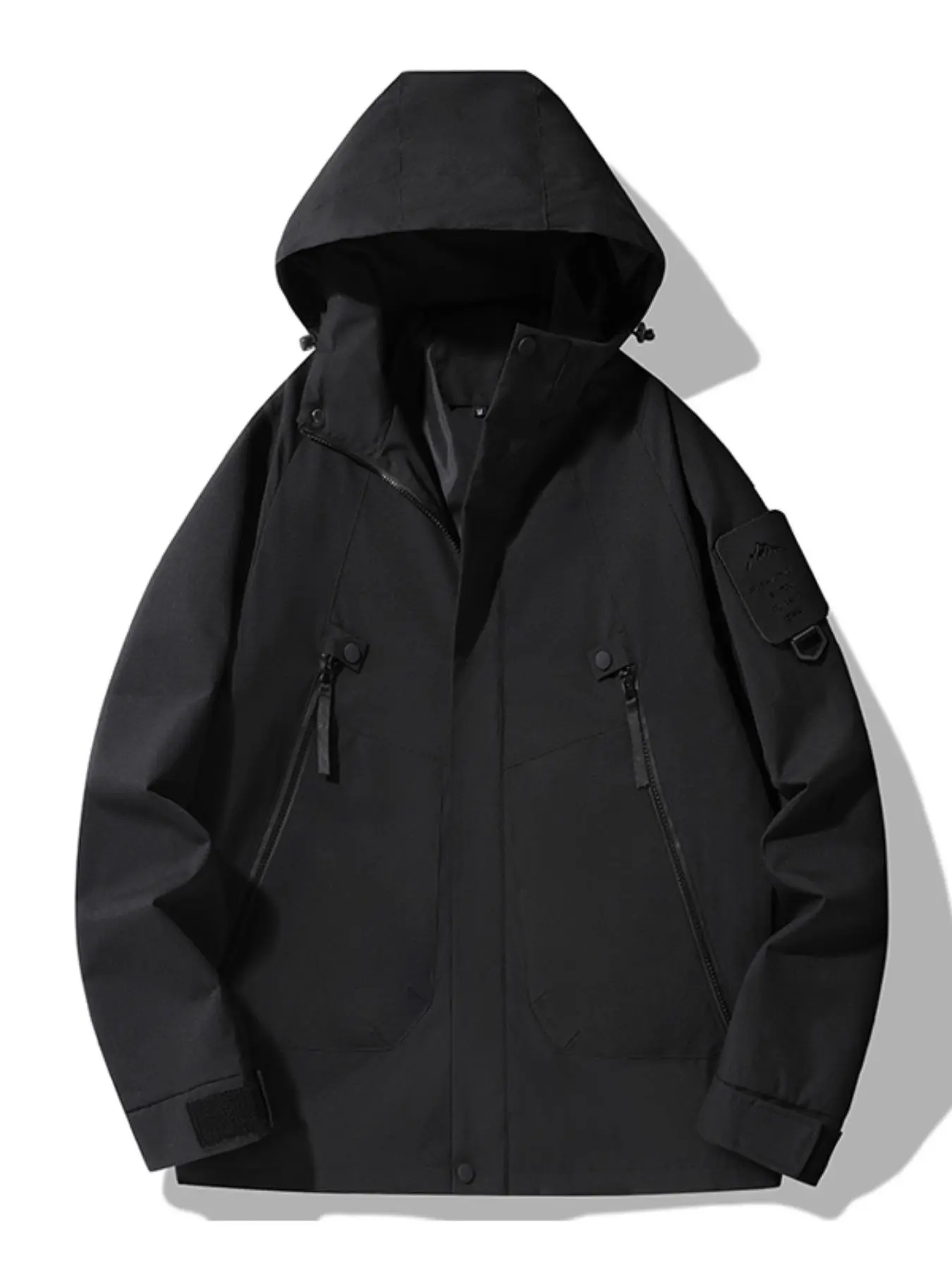 Unisex Windproof Waterproof Hooded Jacket, Outdoor Sports Outerwear, Regular Fit Pocket Drawstring Long Sleeve Zipper Outerwear for Outdoor Activities, Sporty Clothes, Hiking Jacket