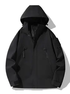 Unisex Windproof Waterproof Hooded Jacket, Regular Fit Pocket Drawstring Long Sleeve Zipper Outerwear for Outdoor Activities, Casual Sporty Clothes for Men & Women, Sport Outdoor Clothing