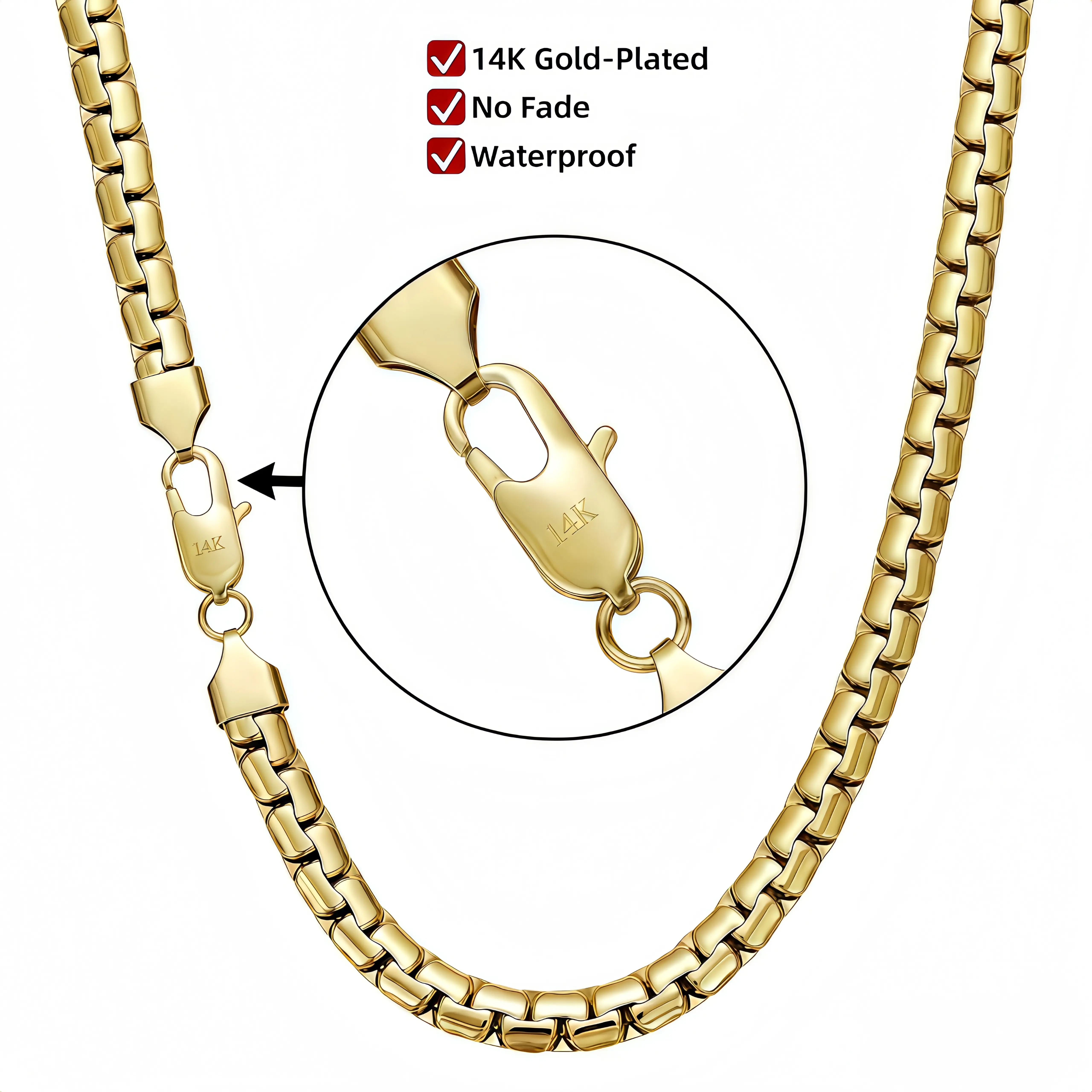 14K Gold Plated 7mm Cuban Link Chain - Waterproof, Tarnish-Resistant | Unisex Necklace | Ideal Gift for Him or Her