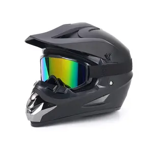 Tactical Cyberpunk Full Face Motorcycle Helmet Adventure Dual Sport Off Road Motocross Helmet With Oversized Goggles Matte Black Impact Resistant Shockproof Ventilated Windproof Breathable