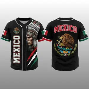 Mexico Aztec Warrior Baseball Jersey Mexican Eagle Flag Button Shirt Cinco De Mayo Gift for Men Women