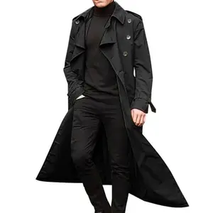 Men's overcoat, retro long trench coat, men's double-breasted jacket, black long, solid, windproof outerwear. Menswear Tops