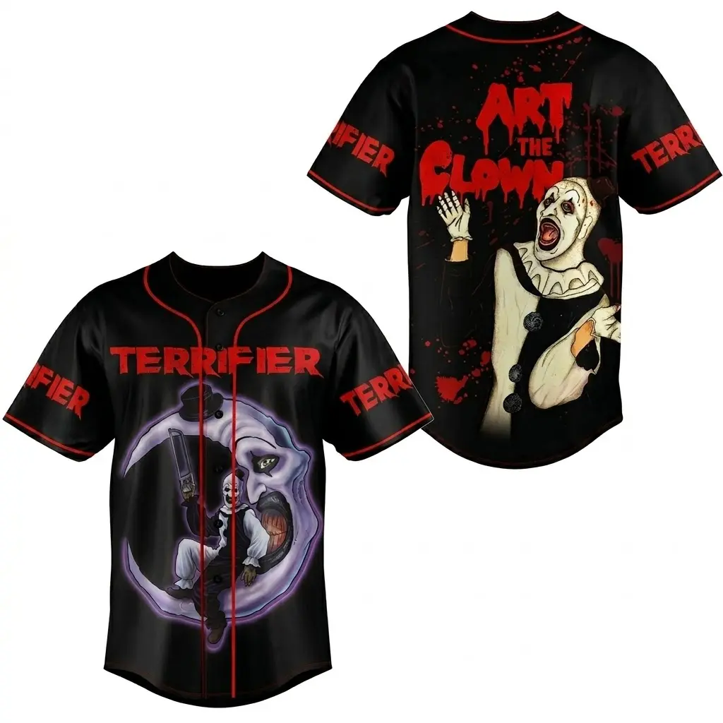 Art The Clown Terrifier Baseball Jersey Retro Horror Movie Merch Sportswear Top HY4023