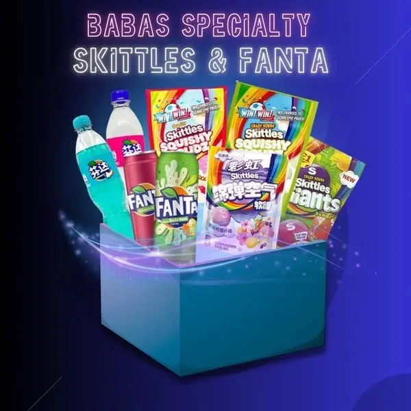 Snack Bundle: Babas Specialty Skittles + Fanta box Snack Bundle: Babas Specialty Skittles + Fanta box