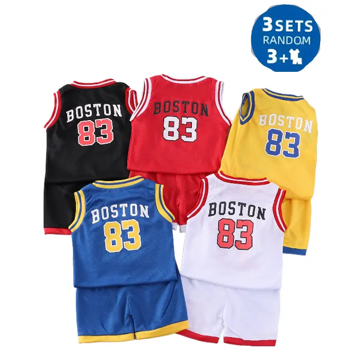 Boys' 3-Pack Sports Jersey Top & Shorts Set, Stretch Polyester Blend Summer Activewear with Crew Neck, Conventional Contour, Regular Cut, Mix & Match for Outdoor Sports, Dry Clean Compatible, Boys Outfits