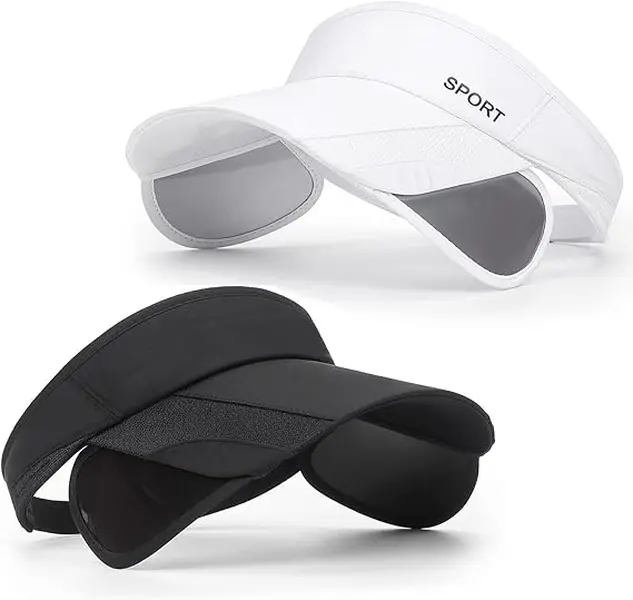Adults' Unisex 2-Pack Adjustable Retractable Brim Golf Visor Hats with Breathable Mask, Sports & Outdoor Beach Accessory