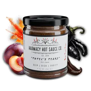 "Totec's Tears" Dried Chili & Plum Hot Sauce by Harmacy Hot Sauce Co, 9oz Jar, Vegan, Gluten/Nut/Soy Free, Gourmet, Flavor, Rich, Fruity, Chicken