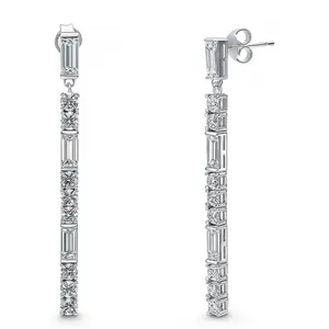 Bar Art Deco CZ Earrings in Sterling Silver