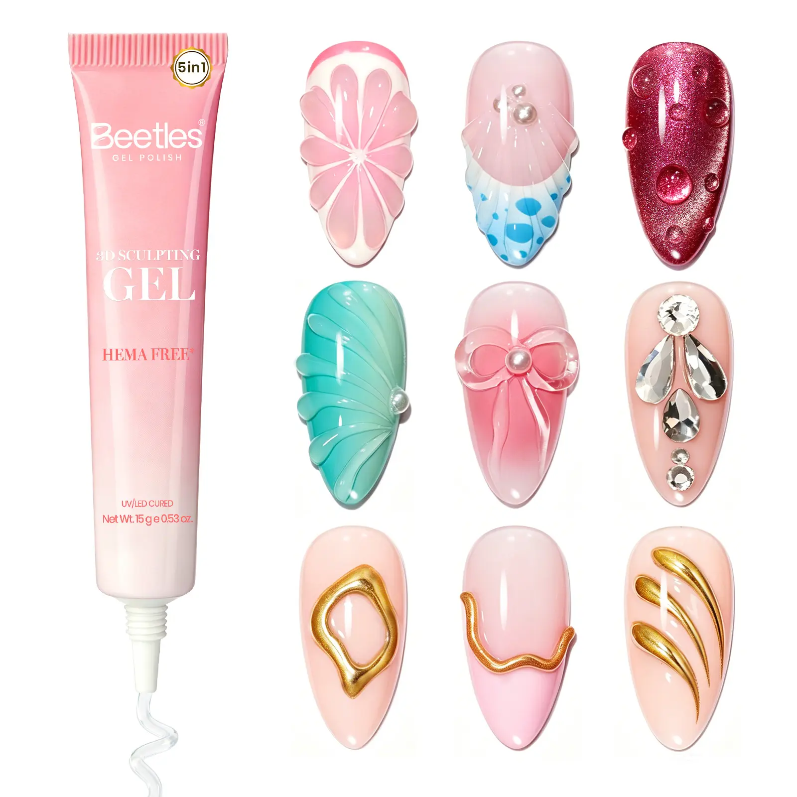Beetles 15g 5-in-1 Sculpting Gel for Nails, HEMA-Free No Wipe Clear Gel for 3D Nail Art, Nail Charms, Rhinestones, Chrome Powder & Molding, UV/LED Lamp Required Beetles 15g 5-in-1 Sculpting Gel for Nails, HEMA-Free No Wipe Clear Gel for 3D Nail Art, Nail Charms, Rhinestones, Chrome Powder & Molding, UV/LED Lamp Required