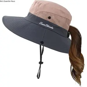 Women's Stylish Wide-Brim Sun Hat with Ponytail Hole, UV Protection, Foldable Lightweight Sports & Outdoor Hat for Beach, Hiking, Female