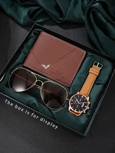 Men's Business Fashion Watch & Sunglasses & Wallet Set, Fashion Watch with Sunglasses & Wallet, Trendy All-match & Exquisite Watch Set for Birthday Gift