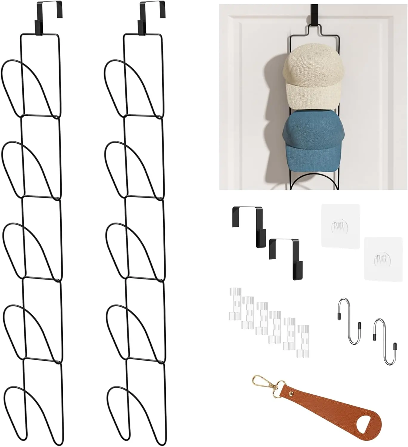 10Pack Over The Door Hat Organizer for baseball caps | Multi-Functional Baseball Hat Rack for Closet | Wall Mounted Hat s torage organizer | 5 types of accessories cap holder stand w hooks ,Black