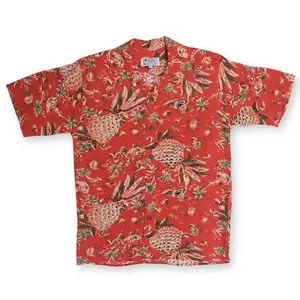 Pineapple Hut Red Hawaiian Shirt for Men, Short Sleeve Button Down Aloha Shirt, Summer Beach Vacation Casual Pineapple Graphic Print Top, Lightweight Tropical Party Outfits
