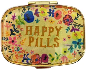 Happy Pills Metal Pill Organizer Travel Friendly Portable Compact Tin Pill Container for Purse Pocket