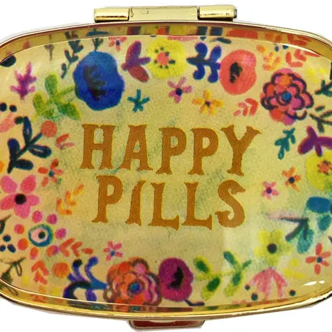 Happy Pills Metal Pill Organizer Travel Friendly Portable Compact Tin Pill Container for Purse Pocket