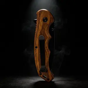 Natural wood handle, matte black stainless steel blade, survival tool for camping and outdoor activities, gift for father