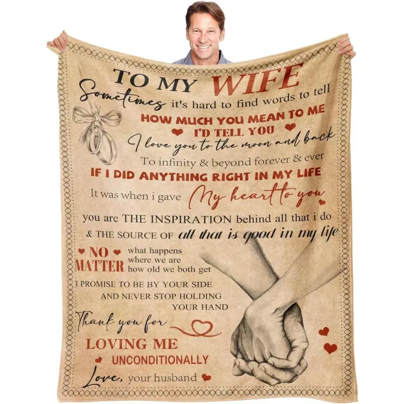 Romance Commemorative Wrinkle-Resistant Breathable Multi-Size Modern Blanket, Heat-Print Unique Personalized Gift for Female Wife from Husband for Valentine's Day, Wedding Anniversary