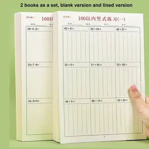 Set of 2 Vertical Addition and Subtraction Workbooks for Students, 40 Pages of Math Exercises for Elementary and Middle School Kids, Learning Materials