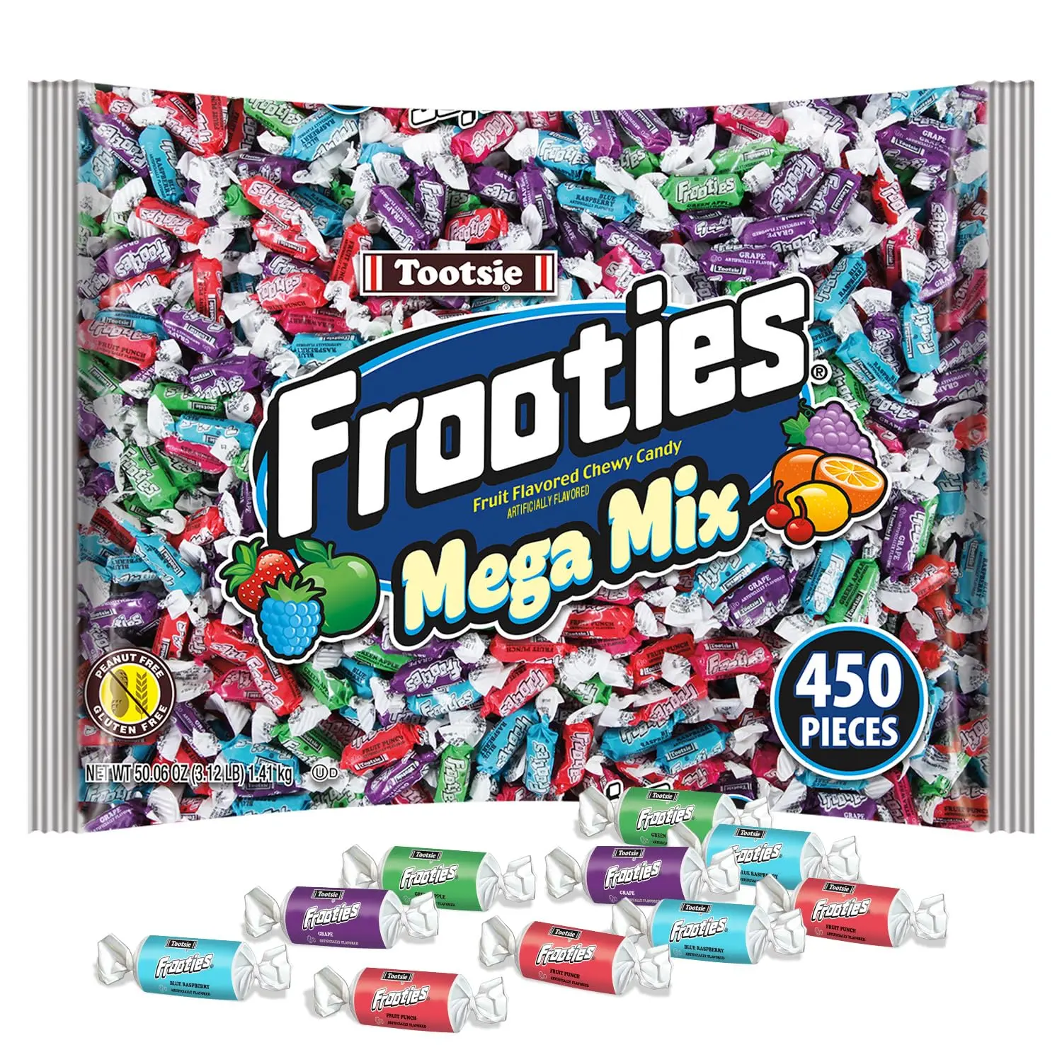Frooties Mega Mix Gluten-Free Chewy Candy Bites - 450 Assorted Fruit-Flavor Soft Candies (Grape, Strawberry) - 50.06 oz (2.45 lb) Bulk Sugar Snacks - Iconic American Sweet Cupboard Staples - 2-Month Freshness