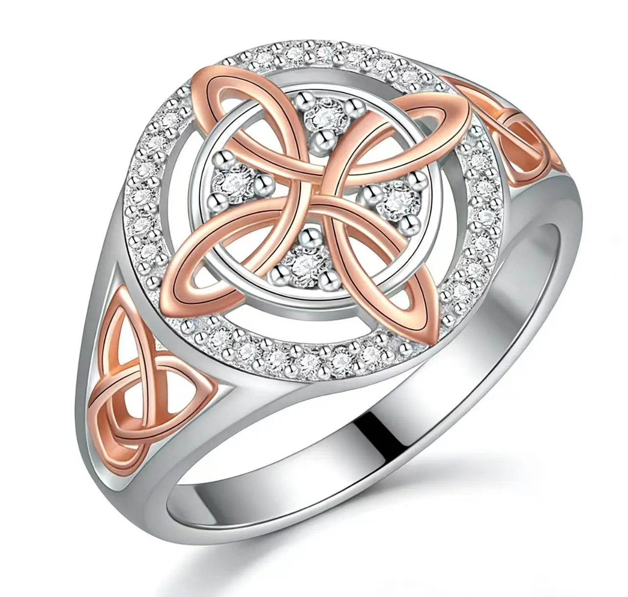 Rose Gold Plated Witch’s Knot Ring, Original Celtic Knot , Cubic Zirconia Decorated Witch Knot Ring, Witchtok Pagan  for Devotion and Protection, Valentine’s Day Gift magnetic field therapy  durable stylish  gift inspirational jewelry brass chain metal