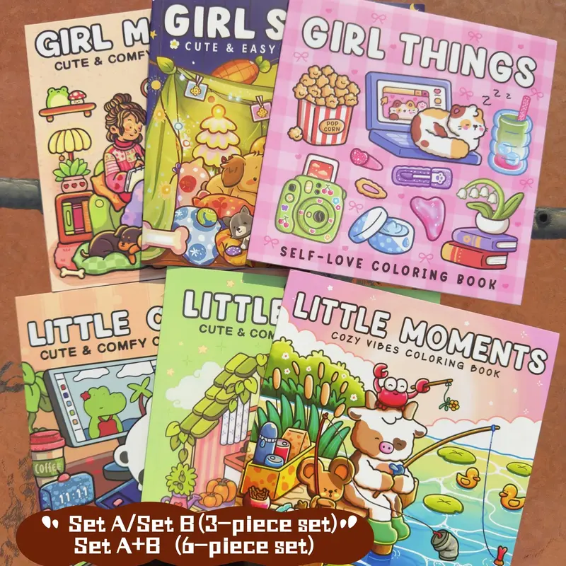 Cute Coloring Book Set, 3/6 Pieces, Rich Patterns, Enjoy Drawing Process, Stress Relief Art, Perfect Gift for Daily Leisure, Graduation, Halloween, Christmas, Activity Book