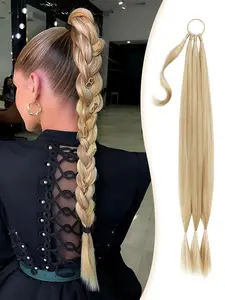 Long Braided Ponytail Extension for Women - Straight Sleek Wrap Around Black Braid Ponytail Hair Extensions with Hair Tie - Synthetic Pony Tails Hairpieces